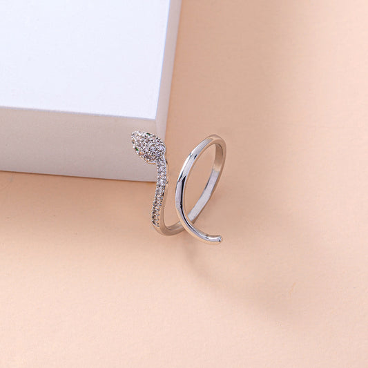 Adjustable Snake Ring With Green Eyes Animal Zodiac Fashion Copper Zircon Micro Set Ins Fashion Ring For Women