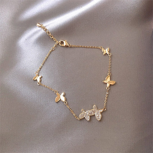 Womens Butterfly Bow Bracelet Copper Electroplated Finish Adjustable Chain Jewelry Gift European Design Timely
