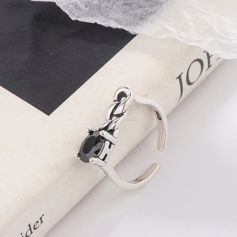 Vintage Copper Ring With Zircon Wave Inlay Adjustable