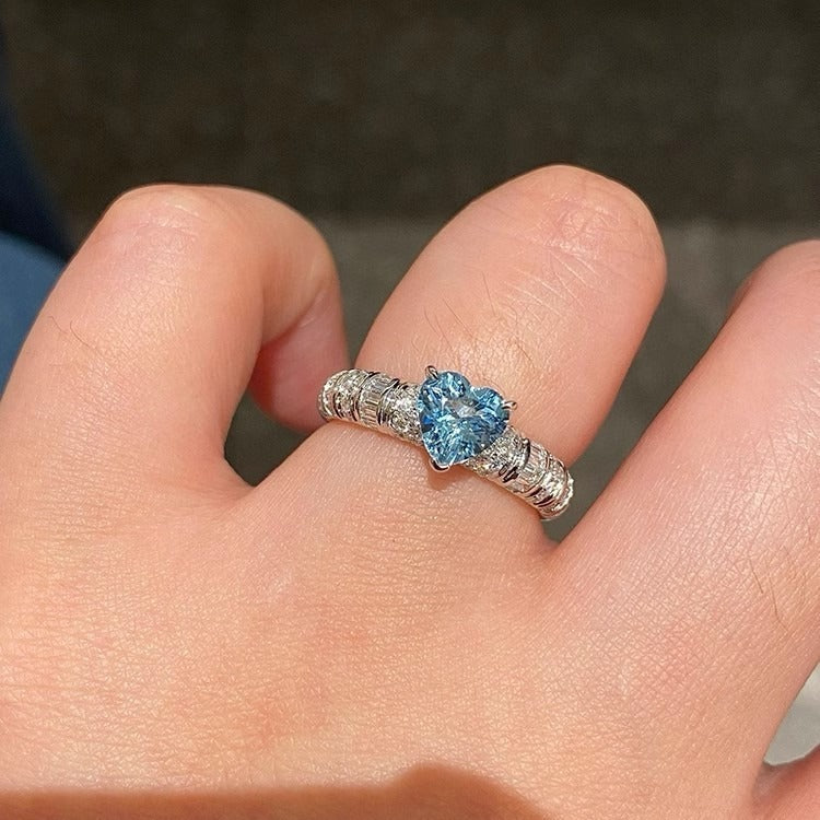 Womens Adjustable Copper Ring With Aquamarine Heart Shape And Simulated Diamond Accent Jewelry Great Gift Idea