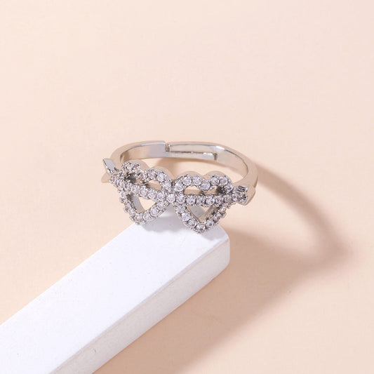 Women's Double Heart Ring With Cubic Zirconia Inlaid Copper Geometric Design Fashion Jewelry Gift For Everyday