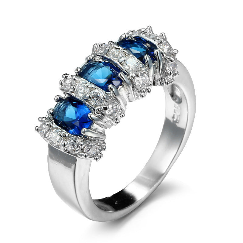 Zircon Ring Geometric Copper Jewelry For Women In Emerald Sapphire Red Champagne Tones With Electroplating Ideal Gift