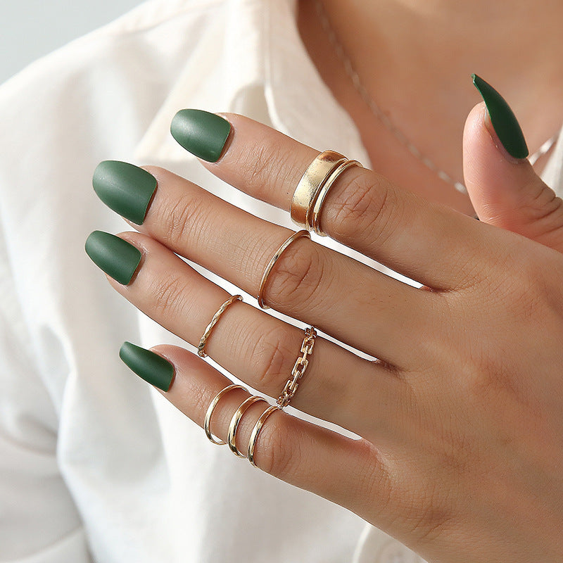 Geometric Ring Set 7 Piece Alloy Jewelry For Women European American Style Gold And Silver Rings Set Gift Shine