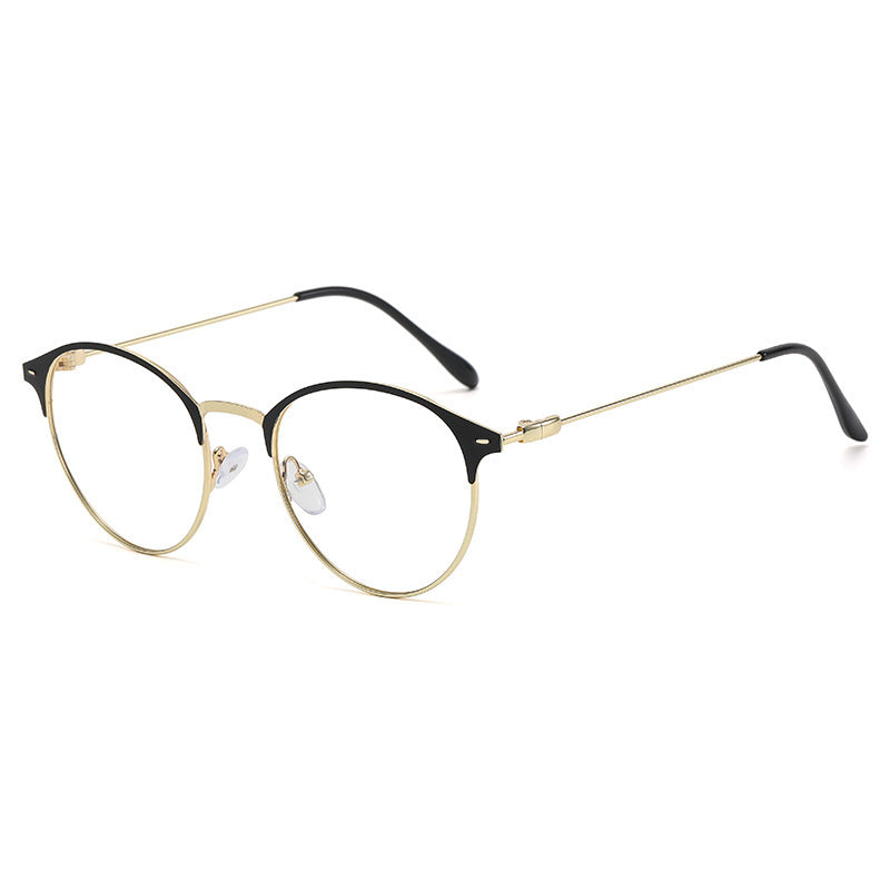 Retro Round Eyeglasses Metal Frame Full Frame Fashion Eyewear Classic Glasses For Square Faces Black Gold Silk