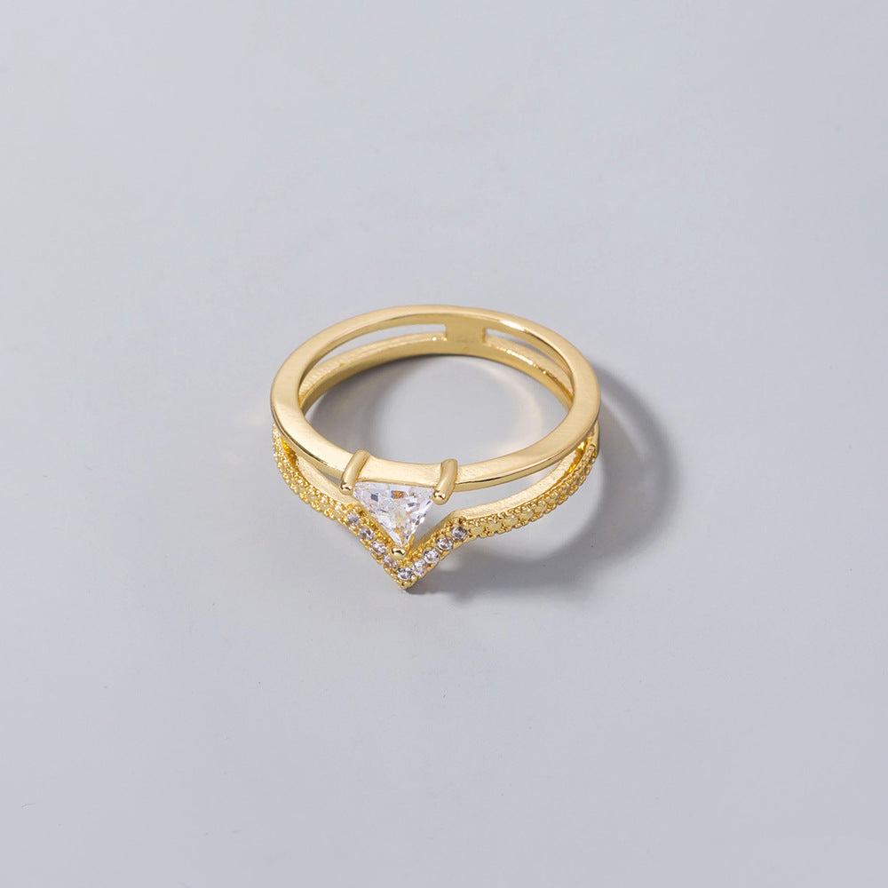 Geometric Triangle Ring Copper Zircon Ins Style Statement Ring For Women Fashion Jewelry Irregular Design Chic