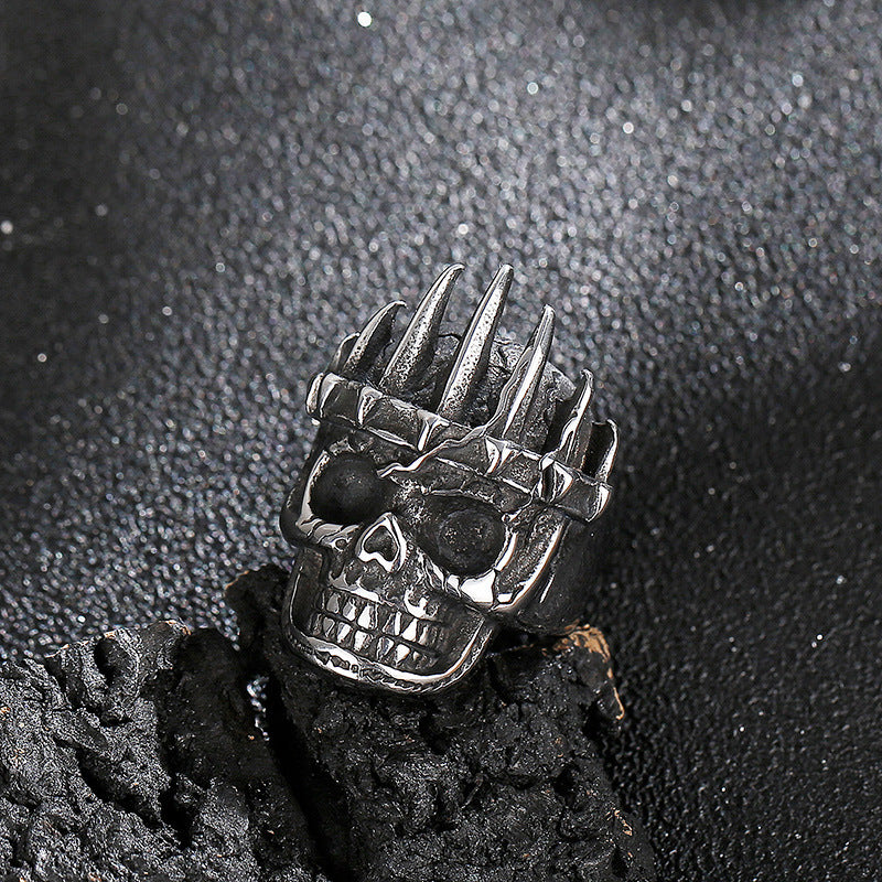 Mens Titanium Steel Skull Ring Bold Rock Style Biker Jewelry Gothic Accessory Durable Quality Statement Pieces