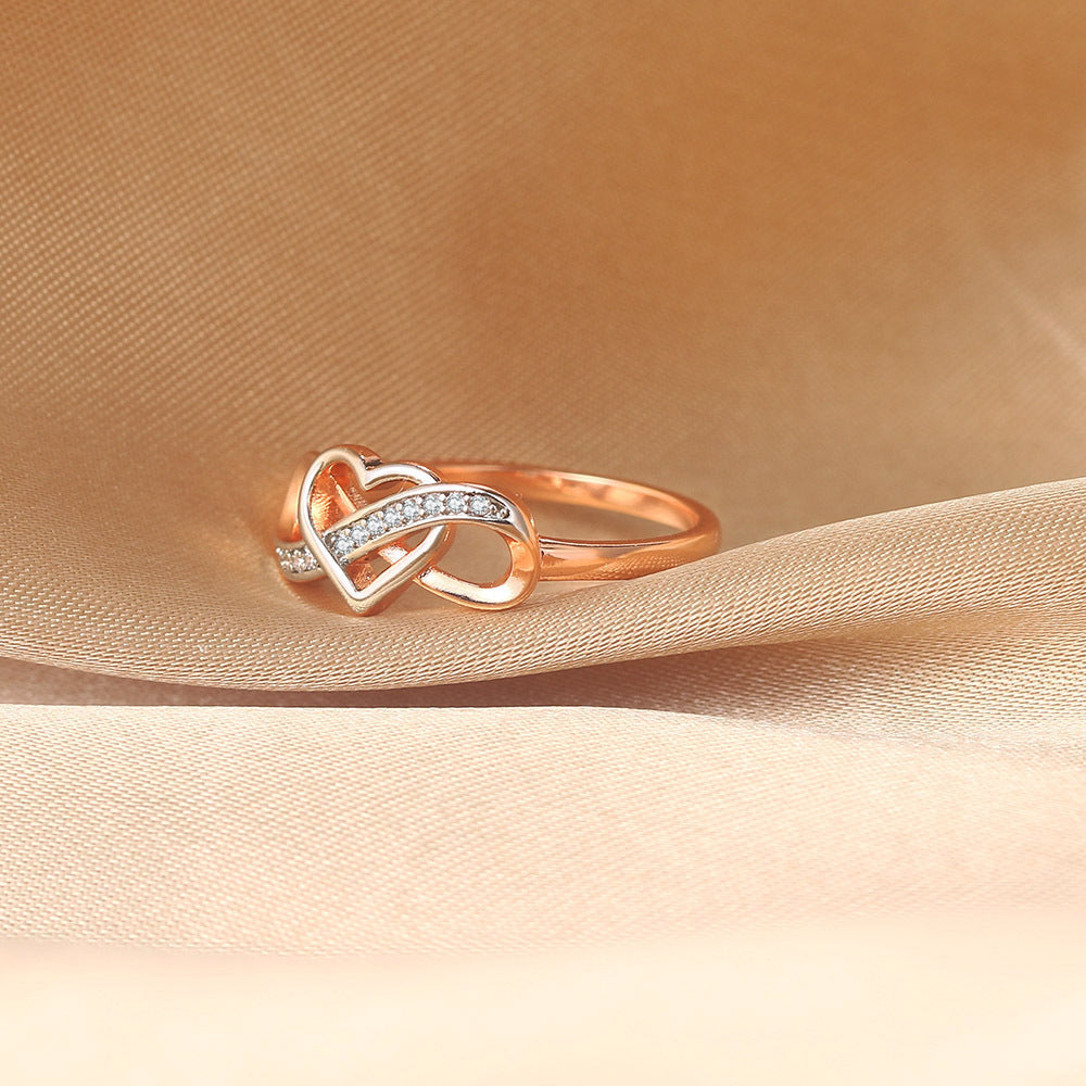 Electroplated Copper Ring Inlay Hollow Heart Shape Infinity Design Jewelry Gift For Her Elegant Stylish Jewelry