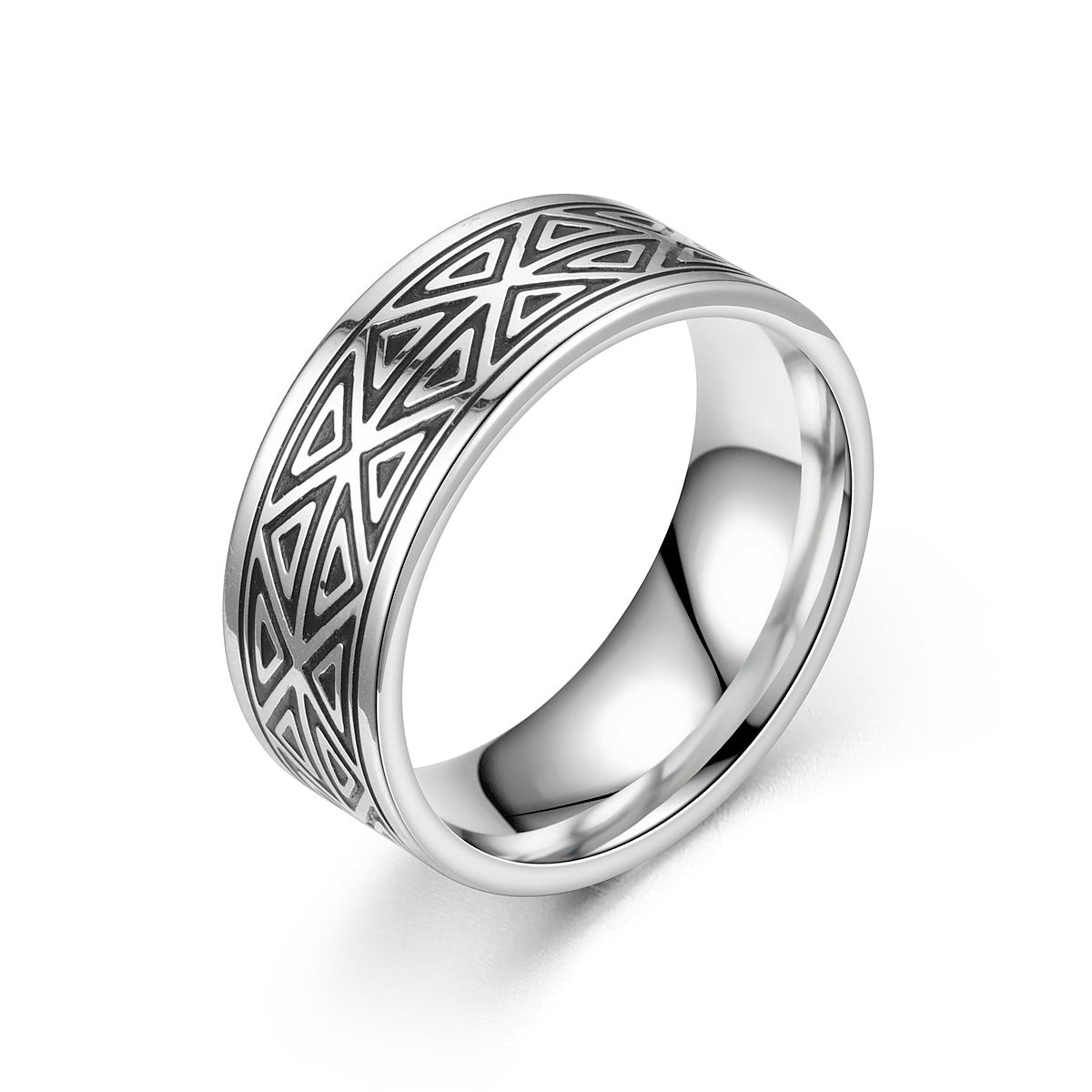 Unisex Stainless Steel Ring Geometric Oiling Design 8mm