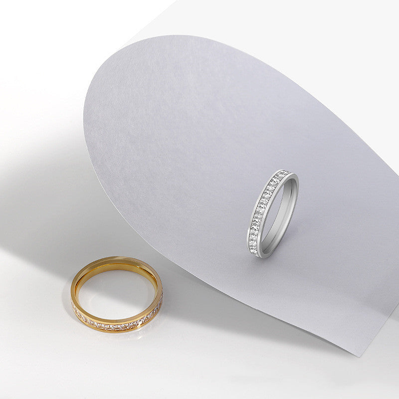 Womens Stainless Steel Geometric Ring With Gold Plated Inlay And Gem Zircon Circle Image Ring For Women Zircon