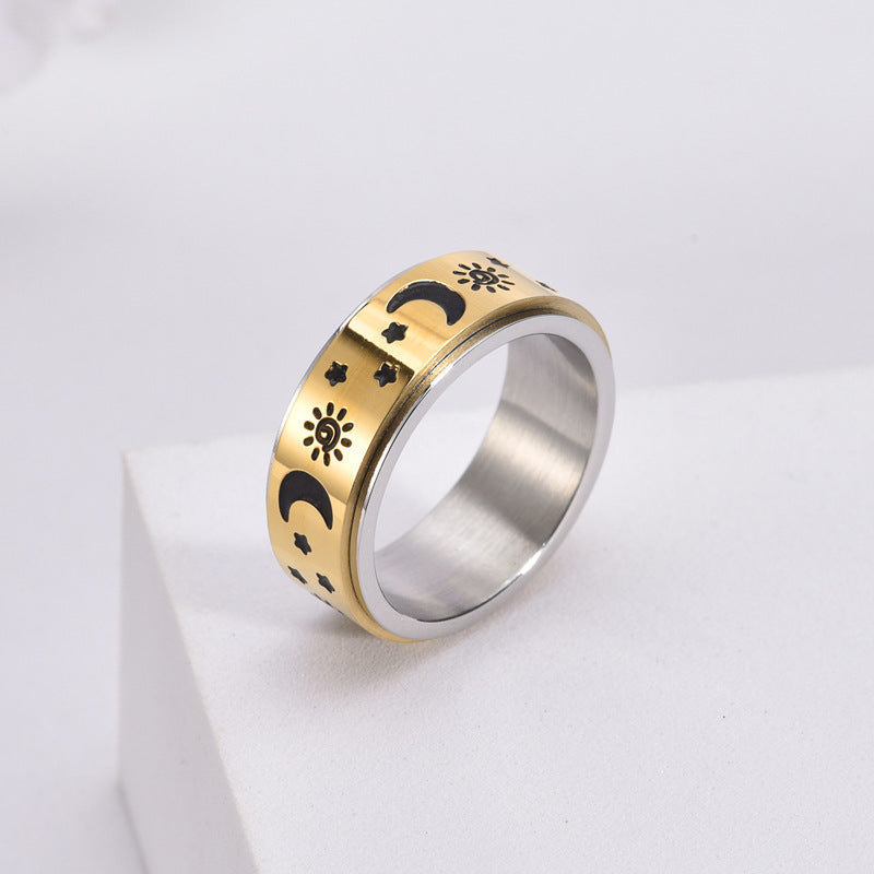 Unisex Titanium Steel Star Moon Rotatable Ring for Men Women Unique Celestial Jewelry Gift Durable and Trendy Design