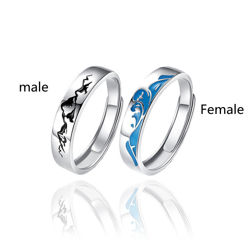925 Sterling Silver Wave Design Couple Rings Epoxy Finish Matching Promise Bands For Him And Her For Every Day