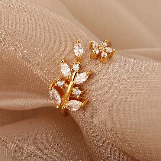 Adjustable Stainless Steel Ring Gold Flower Branch Leaf Design Elegant Durable Jewelry For Everyday Wear And Occasions