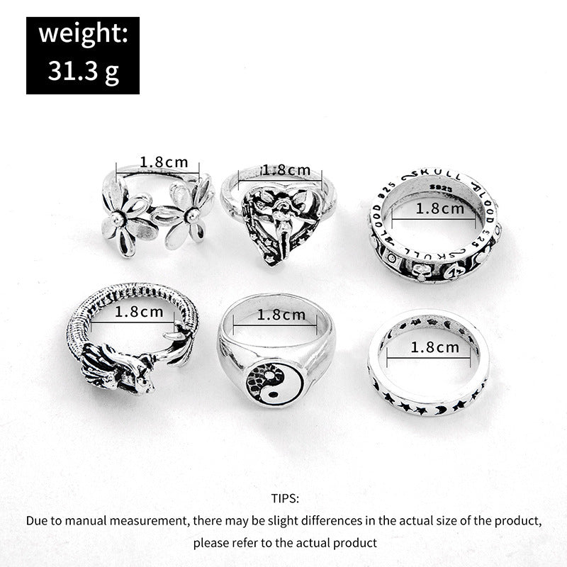 Womens Fashion Vintage Ring Set Geometric Silver Finish Electroplated Alloy Band Rings For Women Everyday Use