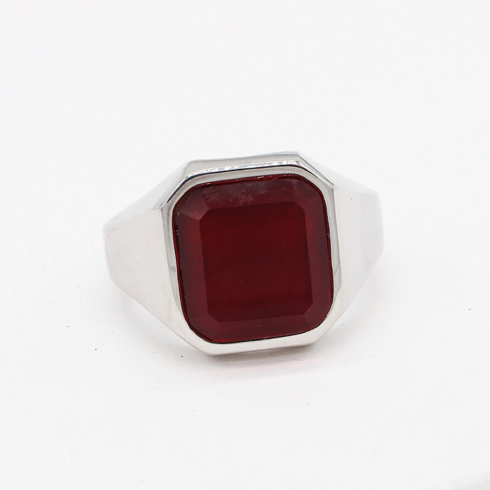 Durable Titanium Steel Ring With Square Tiger Eye Gemstones For Fashion Accessory And Daily Wear Mens Everyday
