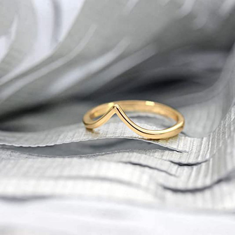 Womens Titanium Steel Ring Electroplated Geometric Ring Irregular Round Tapered Elements Mountain Shape Design