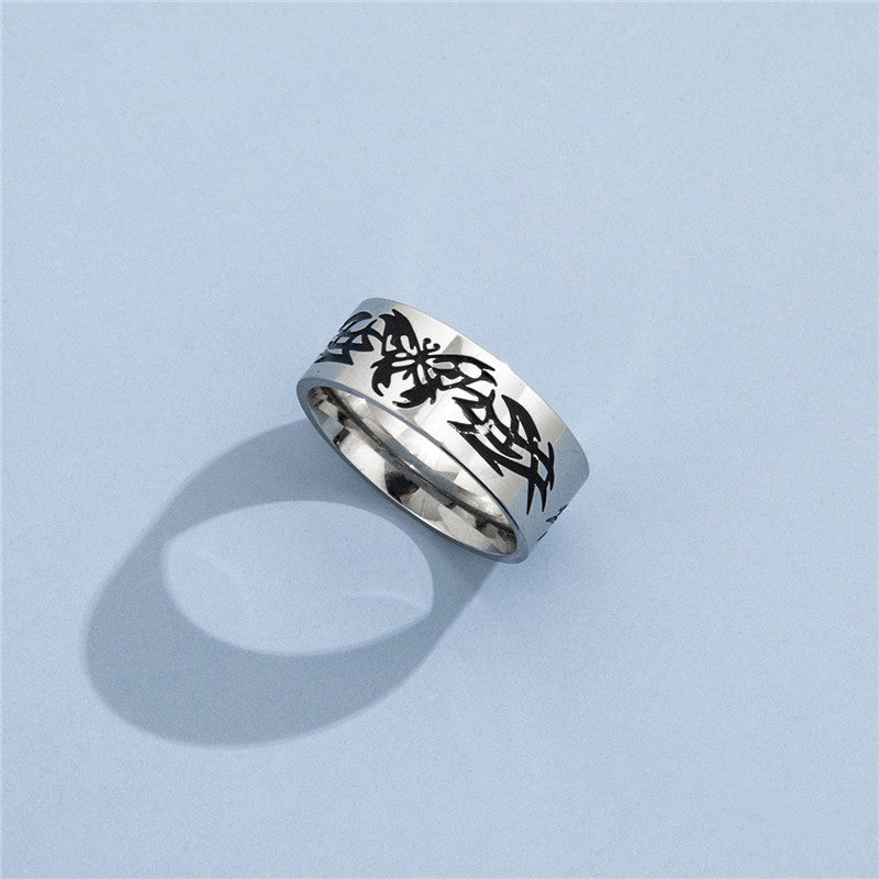 Stainless Steel Ring Punk Rock Style Flame Butterfly Accent Metal Jewelry for Everyday Wear Suitable for Men Women