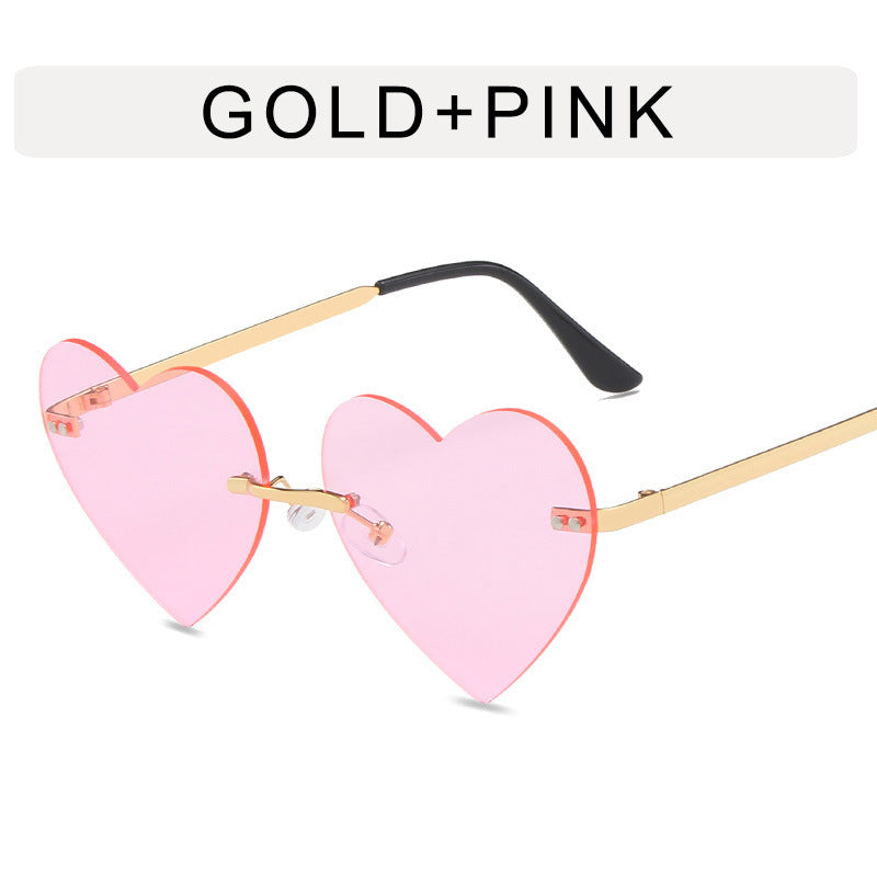 Womens Rimless Heart Sunglasses UV380 Protection Bohemian Retro Fashion Pink Lens Gold Frame Outdoor Sports For Women