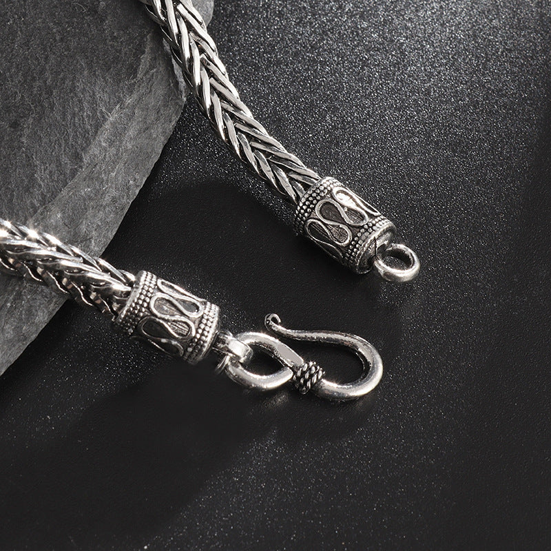 Mens Stainless Steel Bracelet Retro Geometric Design Electroplated Silver Tone Jewelry Gift For Him Everyday Wear