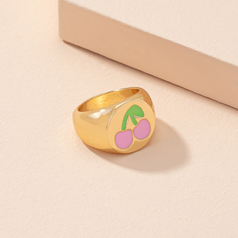 Unisex Alloy Ring With Fruit Shape Electroplated Design Retro Ethnic Geometric Ring Noninlaid Statement Fashion