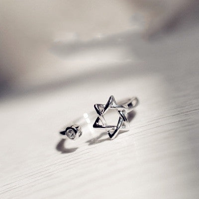 Womens Geometric Ring Electroplated Fashion Jewelry Six Pointed Star Adjustable Open Ring For Women Chic Style