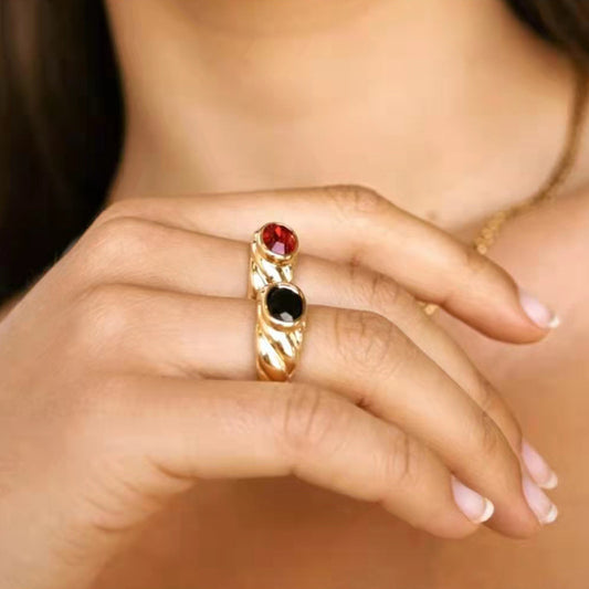 Gold Plated Titanium Steel Ring Geometric Design With Zircon Inlay Elegant Band Gift For Her Look Everyday Gem