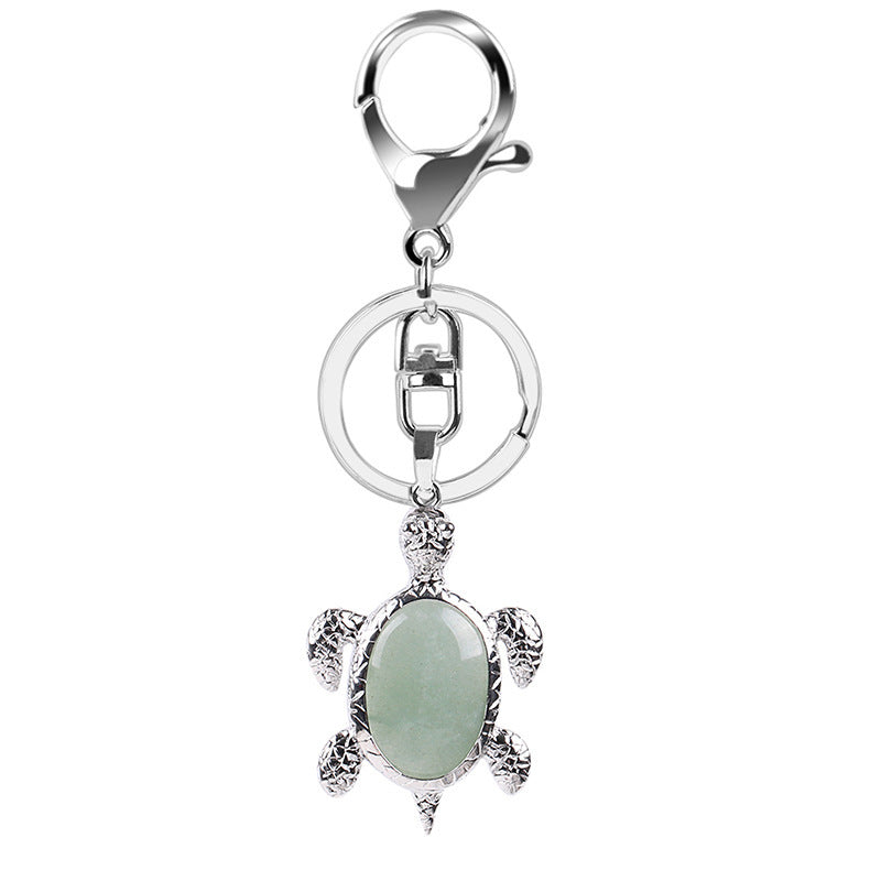 Natural Stone Keychain Bird Turtle Shape Accessory For Keys Bags White Crystal Turquoise Opal Pink Bead Accent