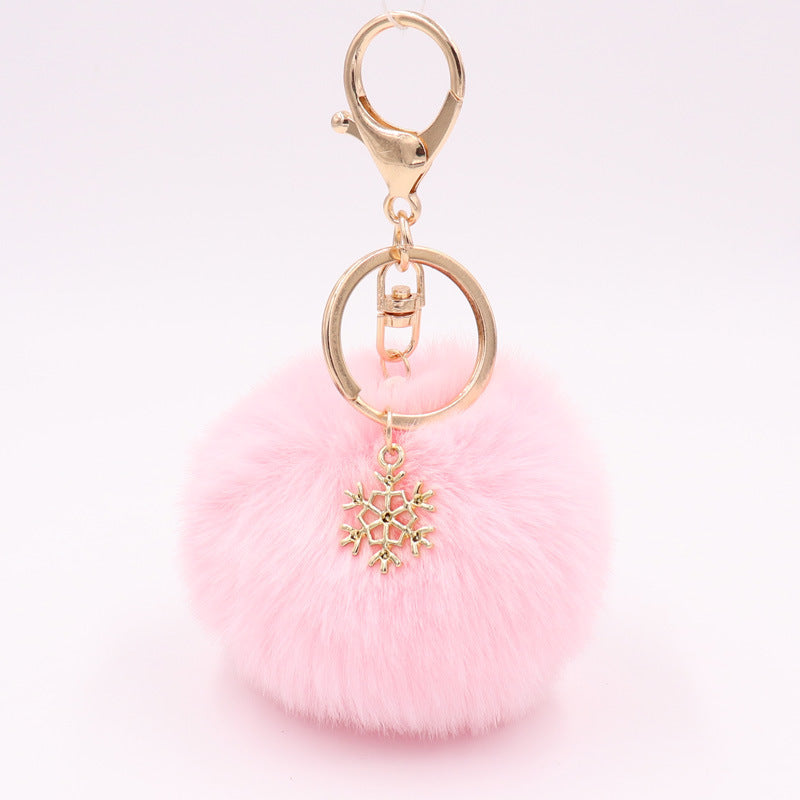 Plush Snowflake Keychain Winter Holiday Decoration Bag Pendant Alloy Keyring Fluffy Snow Ball Charm Gift Ideas