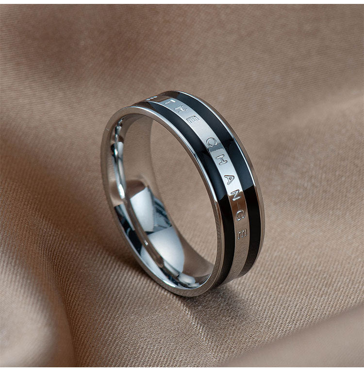 Simple Fashion Wide Epoxy Ceramic Titanium Steel Ring Couple Style Text Letters Rose Gold Silver Colors Styles