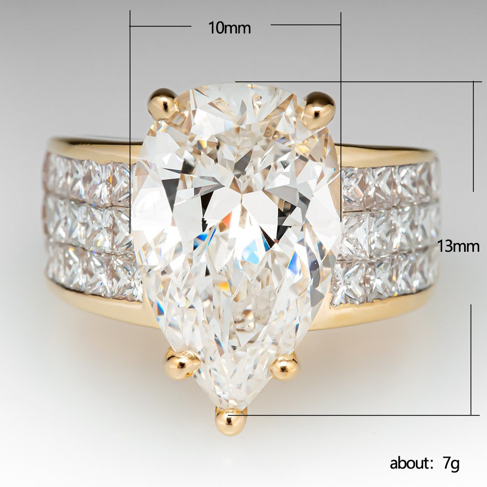 Water Drop Pear Shaped Zircon Ring For Women Micro Inlaid Square Diamond Ring Female Size 6 7 8 9 10 New Style