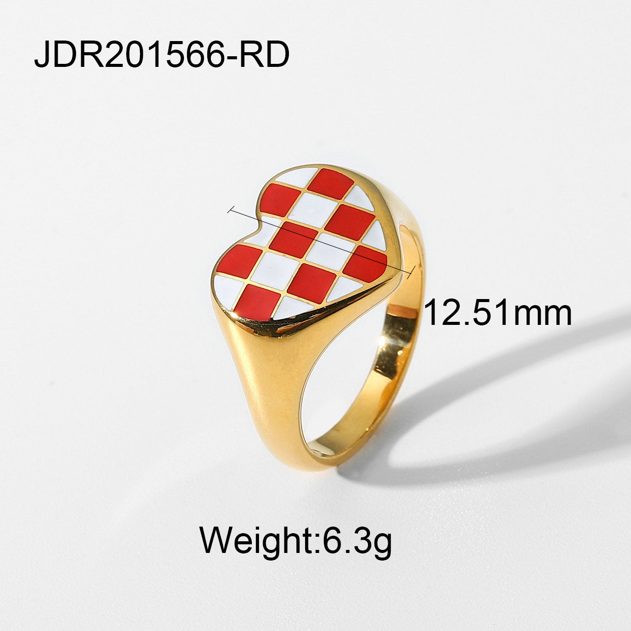 Geometric Stainless Steel Ring For Party Fashion Jewelry Plaid Chessboard Style Ring For Women Red Black Blue Colors