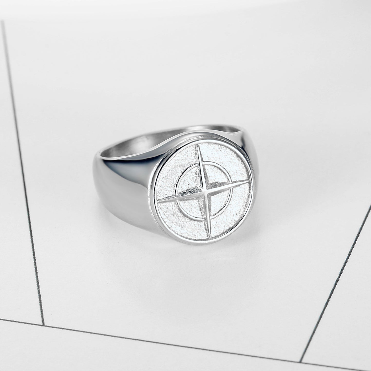 Unisex Stainless Steel Ring with Compass Nautical Design and Boat Anchor Shape for Men and Women Fashion Jewelry