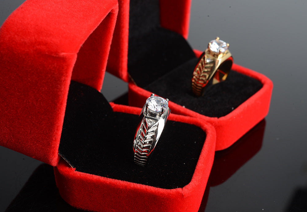 Unisex Stainless Steel Ring with Twill Inlay and Zircon Accent Ethnic U Shape Band Stainless Steel Jewelry Ring Gift for Men or Women