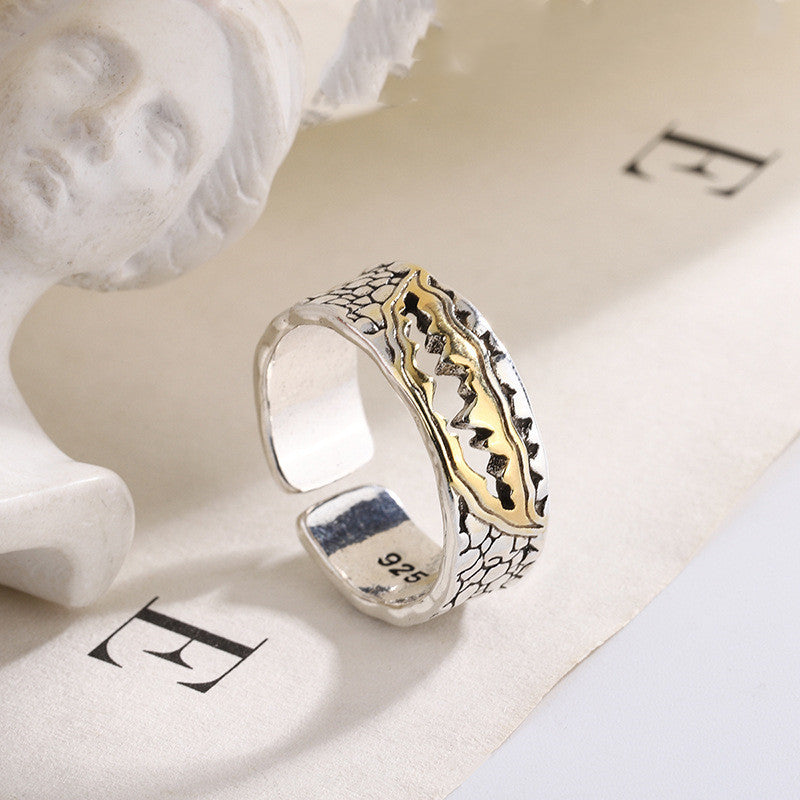 Mens Vintage Copper Ring Geometric Design Adjustable Open Size Hip Hop Ring Retro Silver Finish For Mens Retro