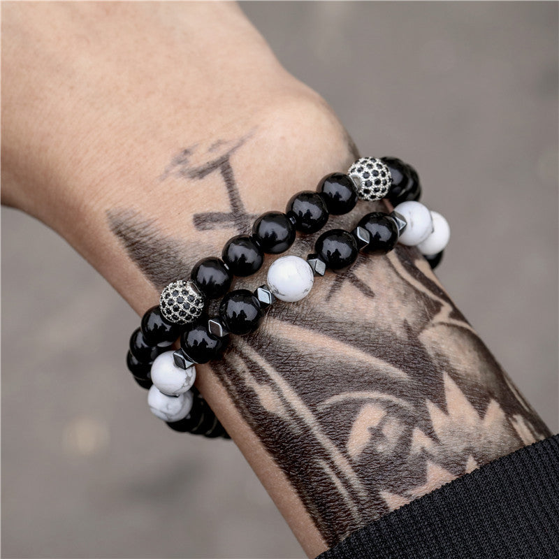Unisex Retro Black Frosted Crystal Bracelet Set With White Crystal Accents Simple Wrist Accessories Fashion Daily Wear