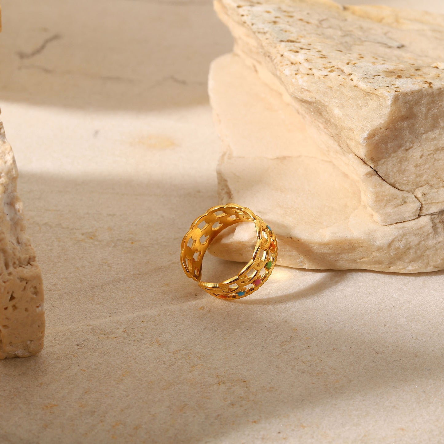 Womens Ring Drip Oil Star Cuban Chain Stainless Steel Adjustable Geometric Fashion Jewelry Trendy Durable Elegant