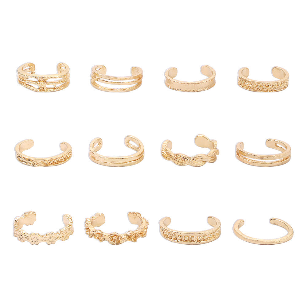 Womens Ring Set 12 Piece Trendy Geometric Imitation White Gold European American Rings Individually Packed Now