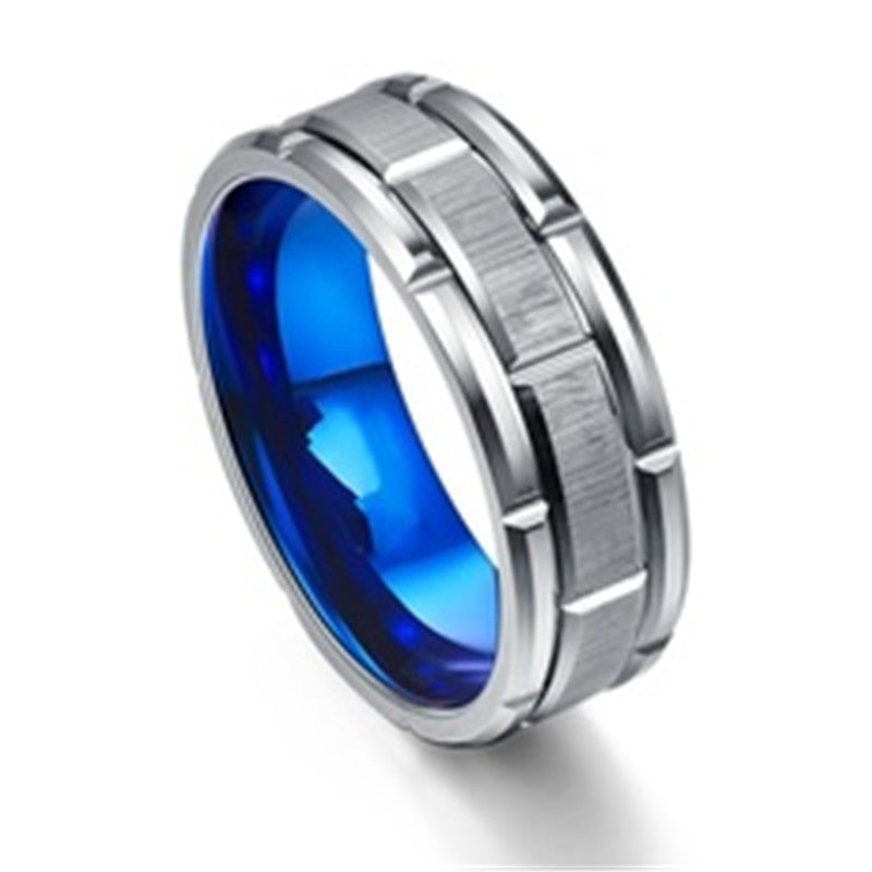 Blue Stainless Steel Ring For Men Geometric Modern Style Fashion Accessory For Everyday Wear Birthday Gift Box