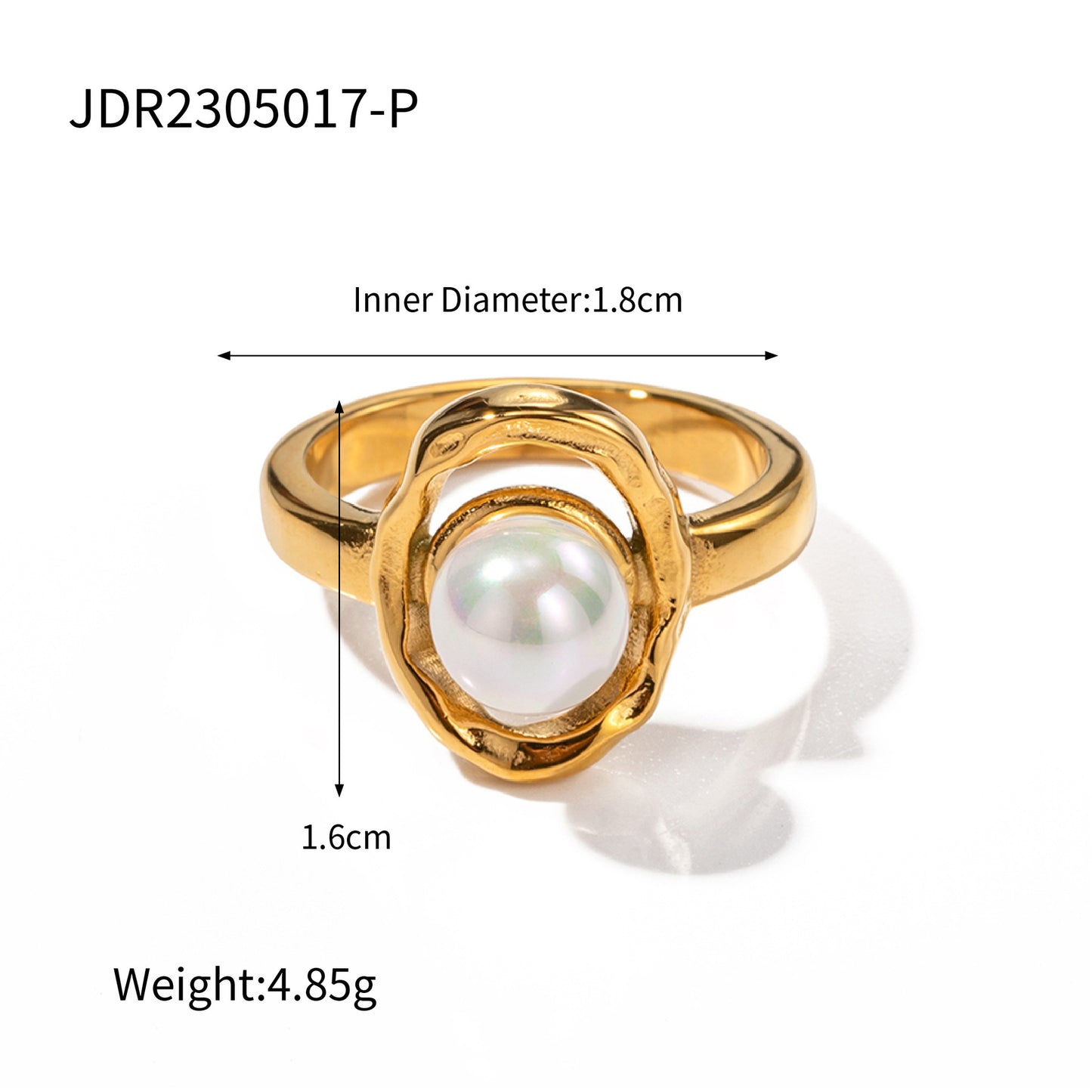 Elegant Inlaid Pearl Ring 18K Gold Plated Stainless Steel Geometric Closed Band Women Gift For Her Trendy Look