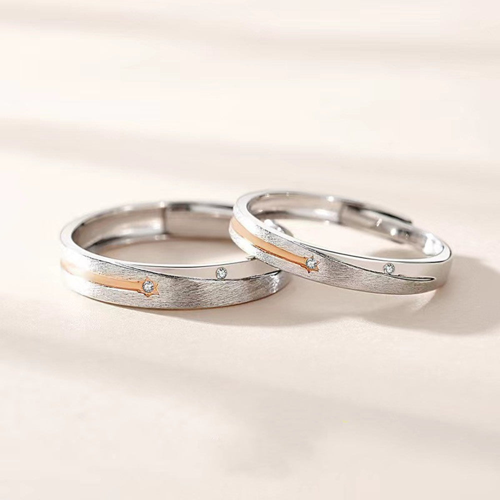His And Hers Couple Rings Matching Set With Zircon Inlaid Silver Copper Finish For Anniversary Gift For Couple