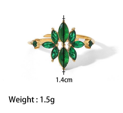 Stainless Steel Ring With Zircon Inlaid Flower Petals And Geometric Design For Women Elegant Everyday Accessory Gift