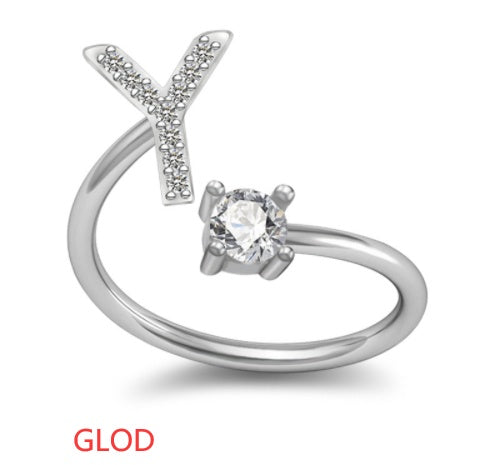 Womens Initial Rings Adjustable Copper Letter Ring With Sterling Silver Gem Inlay Fine European Jewelry A to Z