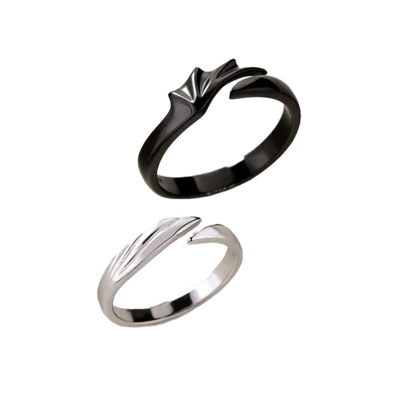 Matching Couple Rings Adjustable Alloy Open Mouth Angel and Demon Wing Fashion Rings Geometric Promise Rings