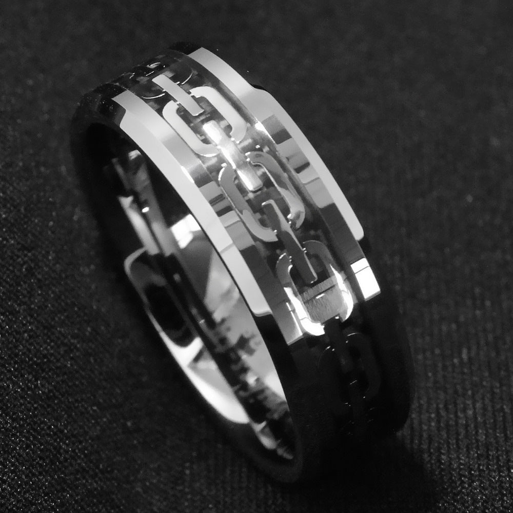 Mens Stainless Steel Geometric Cutout Chain Ring Durable Fashion Accessory Unique Design For Him Modern Design