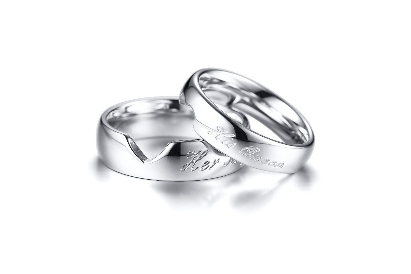 Stainless Steel Couple Ring Tourism Commemoration Heart Shaped Her King One Pair Heart Shaped One Pair Tourism