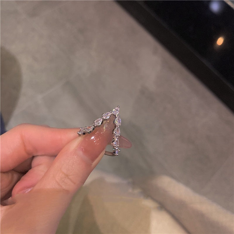 Womens Charm Ring Set V Shaped Zircons Gold Silver Trio