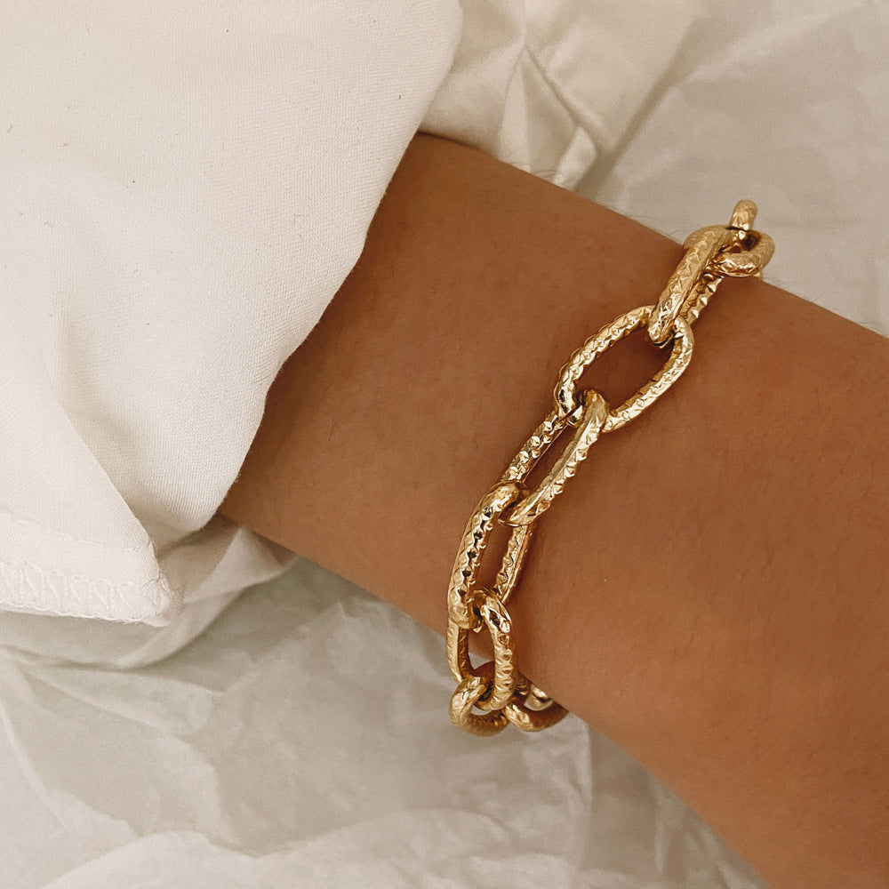 Gold Chain Bracelet Thick Design European Retro Style Alloy Jewelry For Women And Girls Elegant Everyday Wears