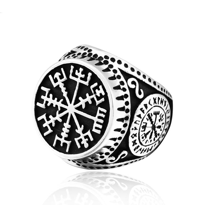 Mens Viking Ring Retro Nordic Letter Stainless Steel Geometric Pattern Rune Jewelry Gift For Him Nordic Styles