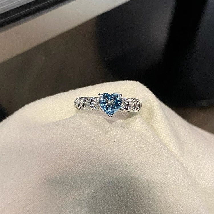 Womens Adjustable Copper Ring With Aquamarine Heart Shape And Simulated Diamond Accent Jewelry Great Gift Idea