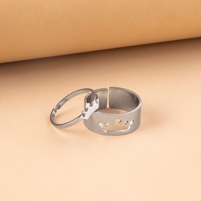 Stainless Steel Crown Puzzle Couple Ring Set For Women Men Lovers Romantic Trendy Silver Gold For Lovers Gifts