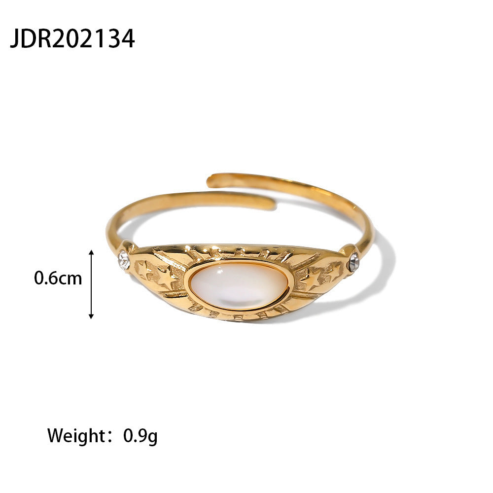 Gold Plated Stainless Steel Ring With Zircon Inlaid Geometric Star Retro European Design For Daily Wear Classy